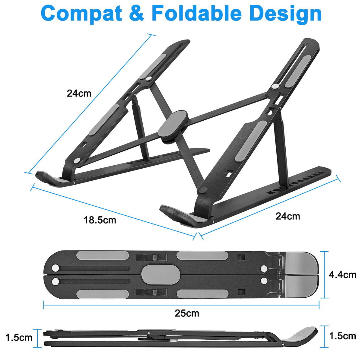 MECHEER Laptop Stand for Desk Adjustable, Folding Tablet Stand Aluminum Laptops Holder, Portable Laptop Riser for Desk - image 3