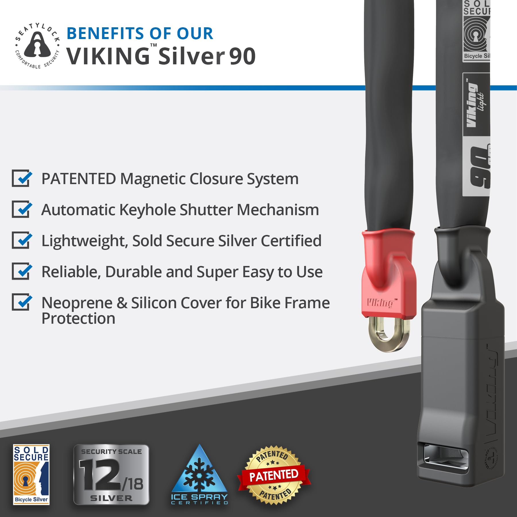 Seatylock Viking Bike Chain Lock – Sold Secure Silver Magnetic 90cm