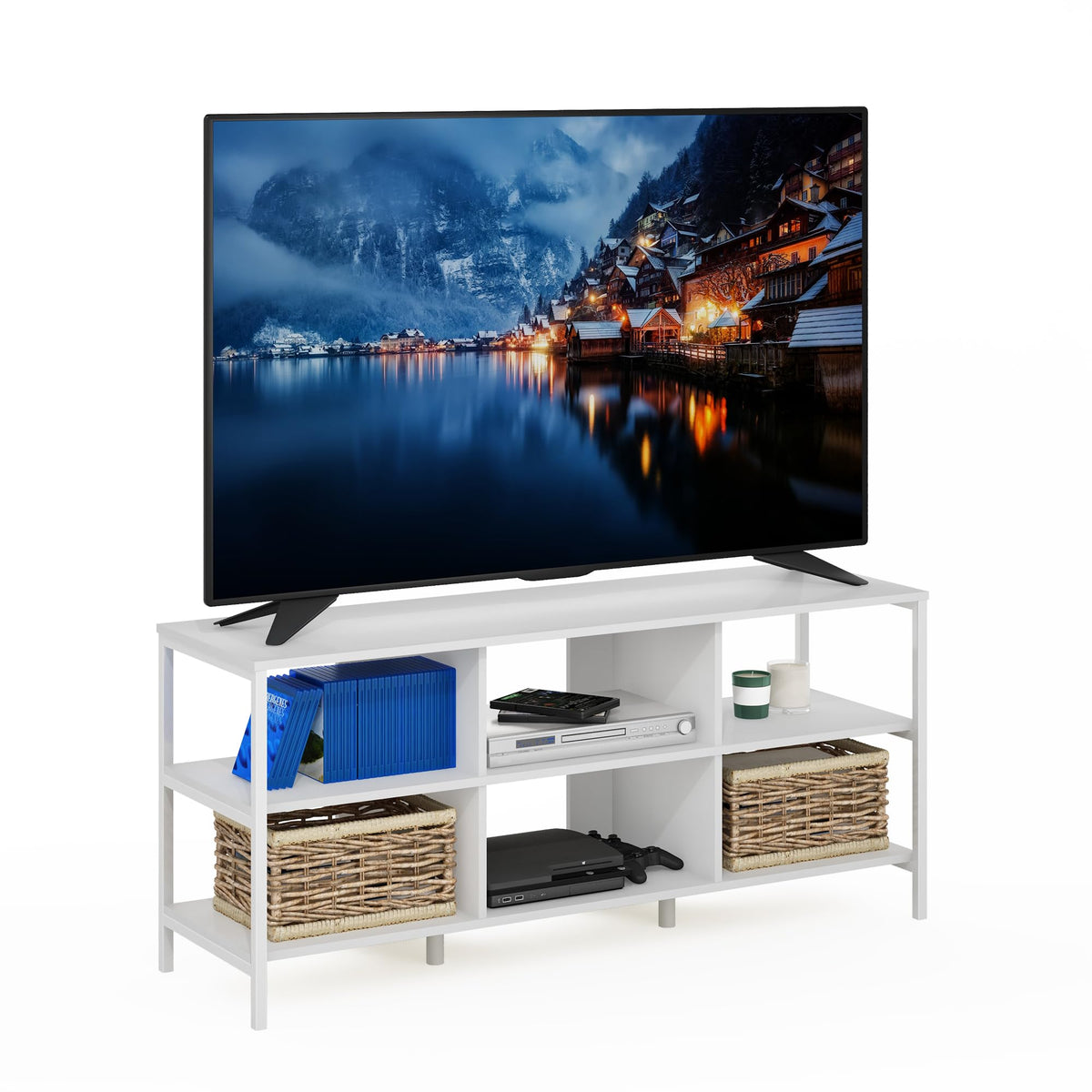Furinno Camnus Modern Living TV Stand for TVs up to 60 Inch, Solid White/White - image 1