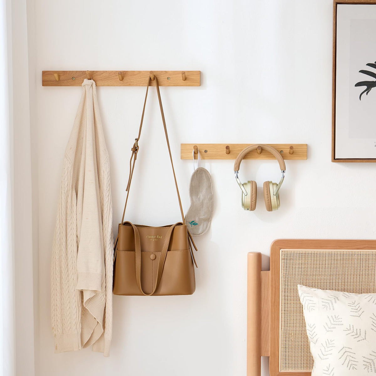 Wooden Coat Rack Wall Mounted, 30cm Hickory Wood Floating Jackets Hooks - image 5