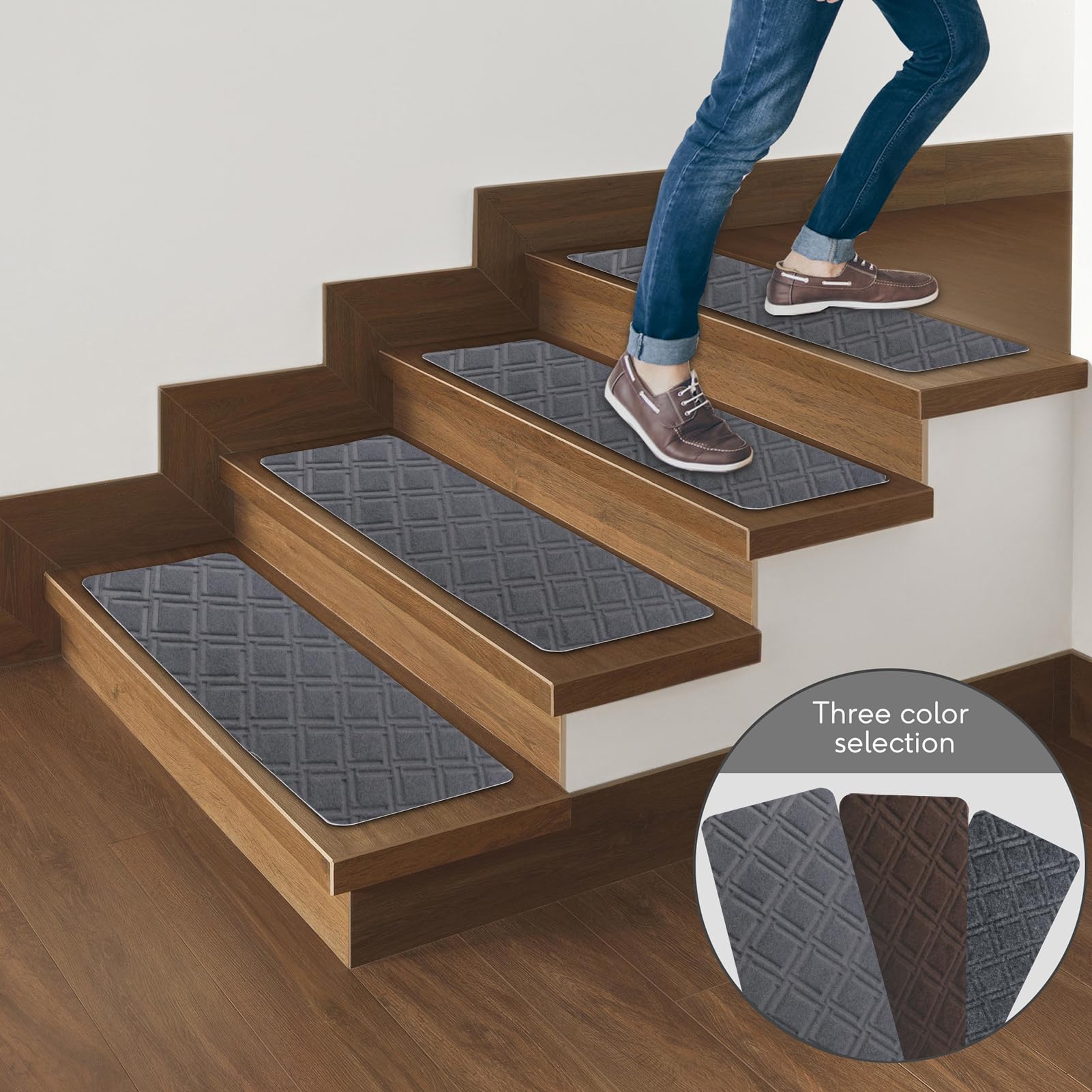 Triceratops Non-Slip Stair Treads - 14-Pack Washable Wool Blend Runners