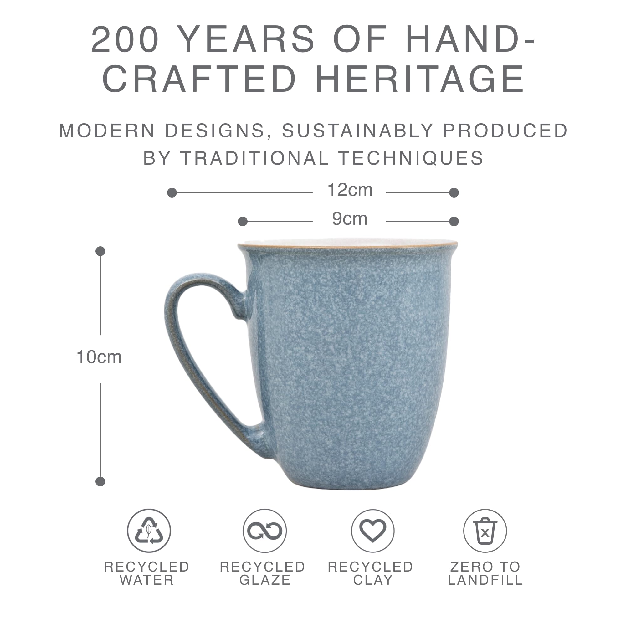 Denby Elements Blue Coffee Mug Set of 4 | 330ml Stoneware Ceramic