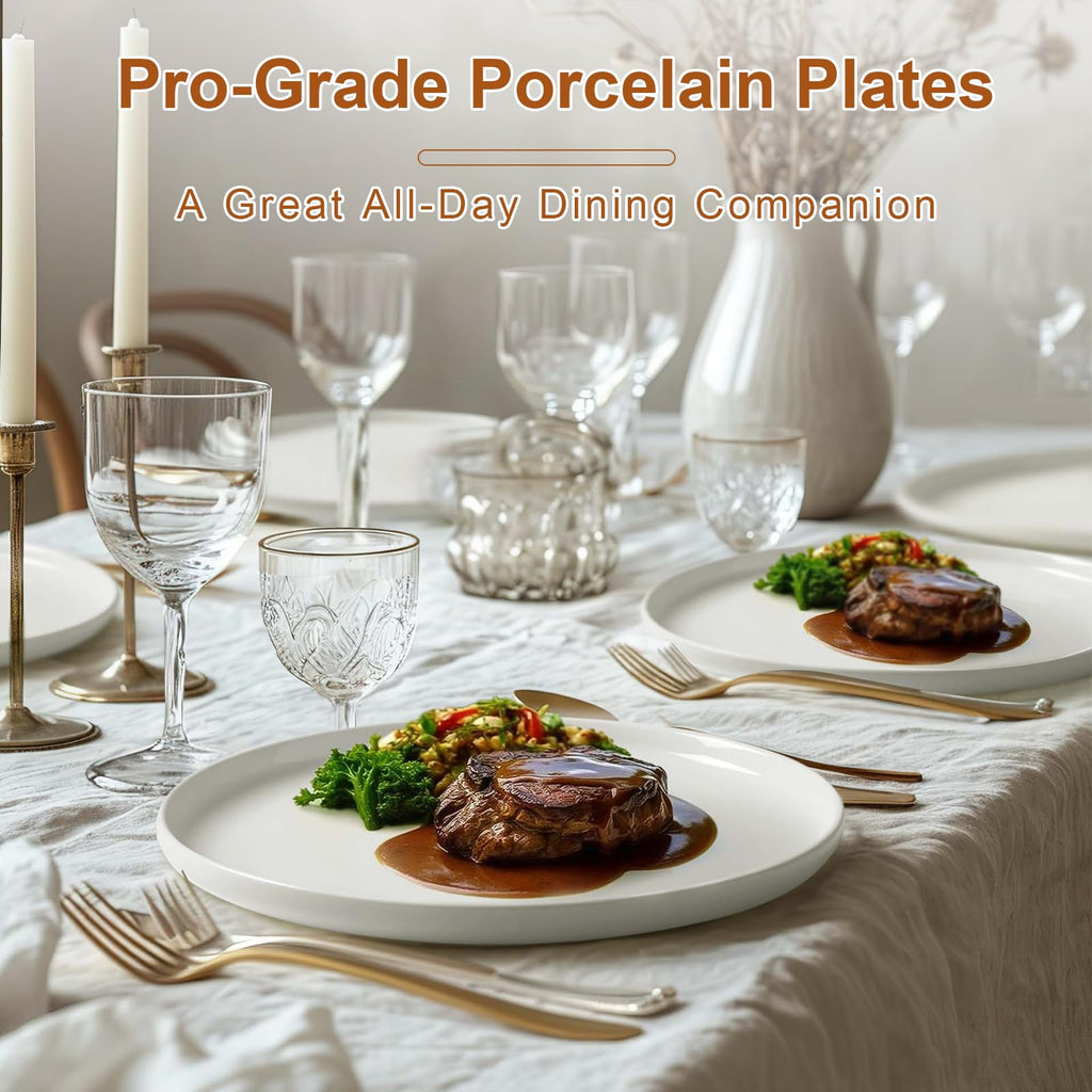 Jassceram 10.5 Inch White Ceramic Dinner Plates | Set of 6 Round Plates