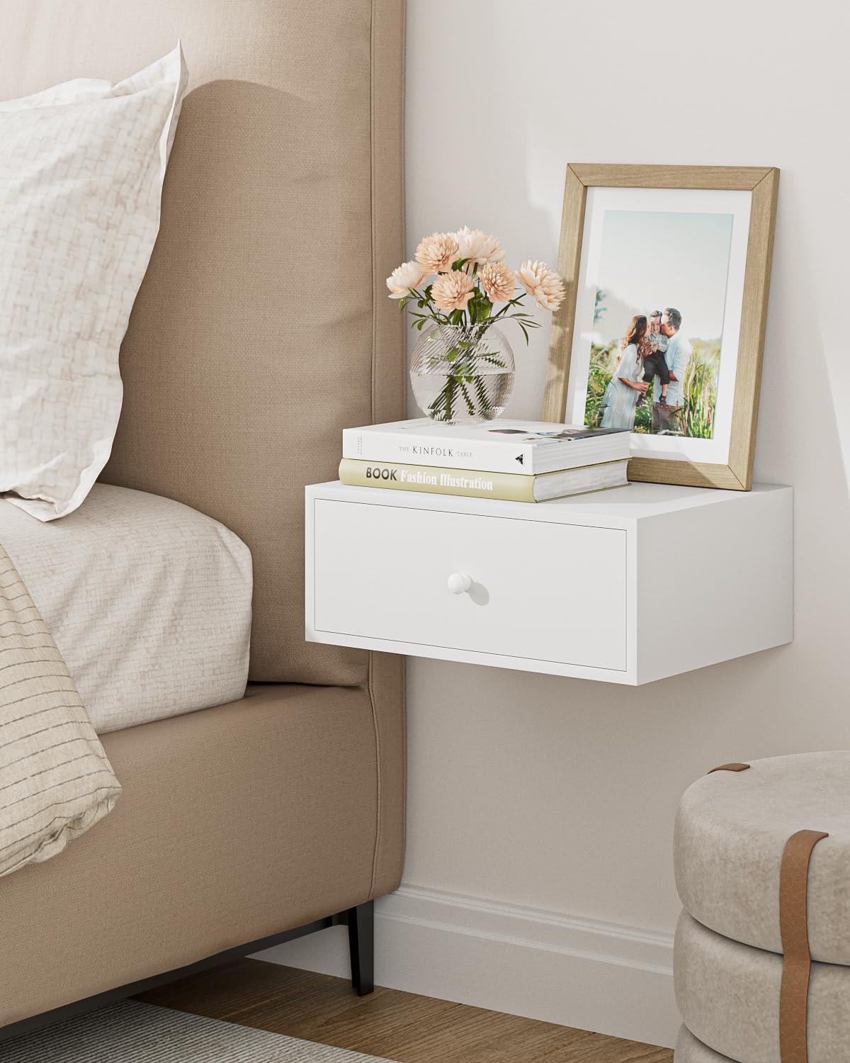 HEYZOEY Floating Bedside Table – Wall Mounted Wood Nightstand with Drawer