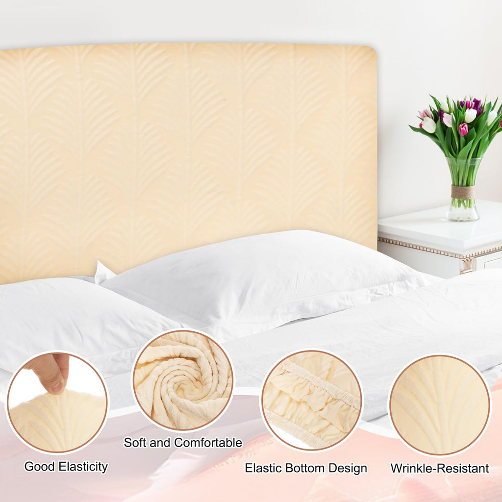 sourcing map Bed Headboard Slipcover, 120cm Jacquard Fabric Stretch Protector Covers, Dustproof Cover for 1.2m Headboard Bedroom Decor, Beige - image 3