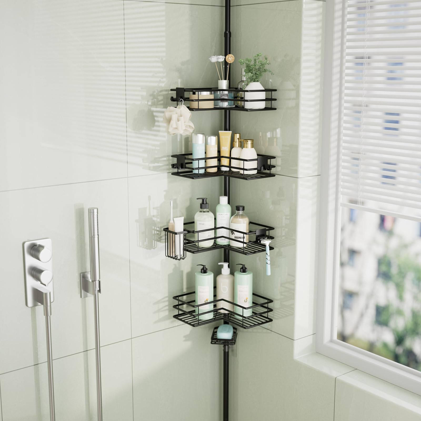 HapiRm Adjustable Height Stainless Steel Corner Shower Caddy – Black
