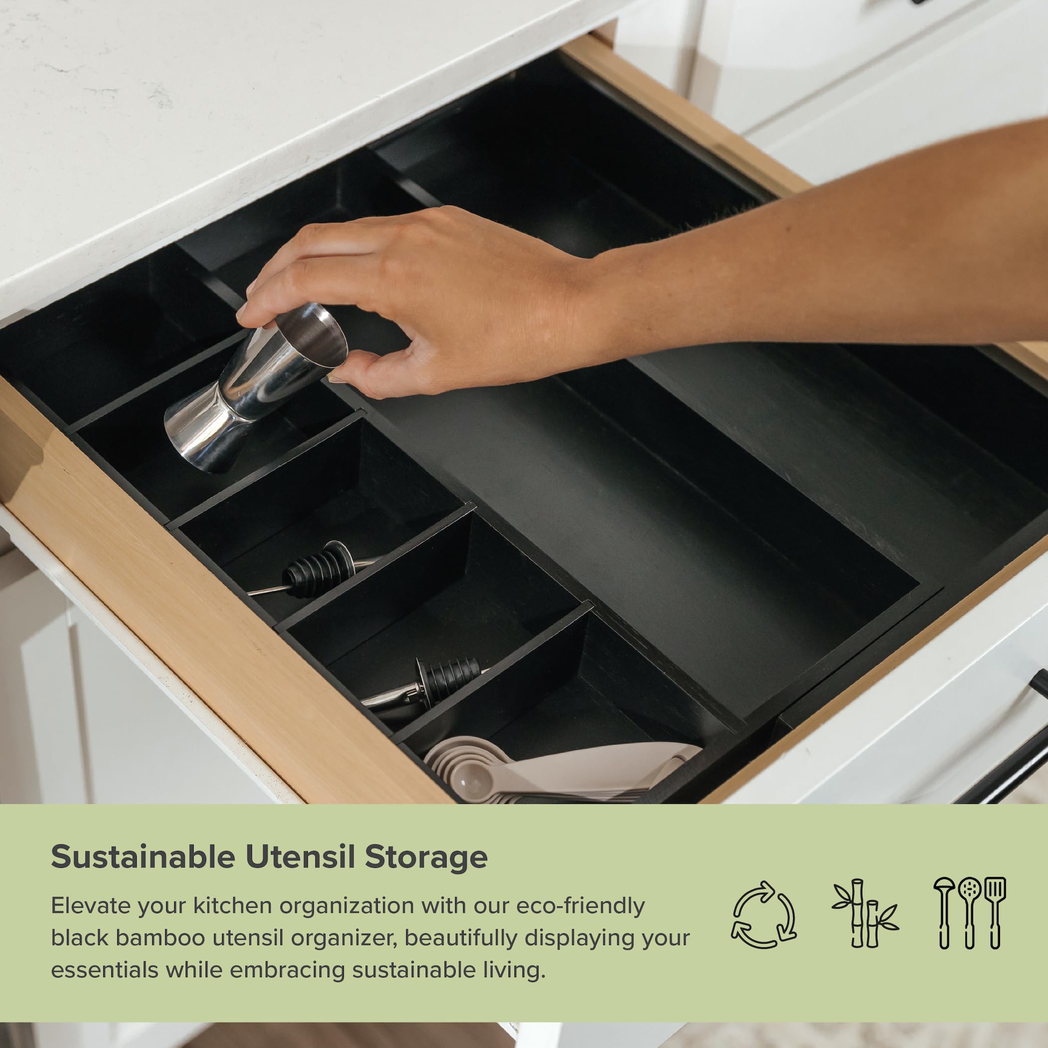 KitchenEdge Expandable Bamboo Kitchen Drawer Organiser for Utensils