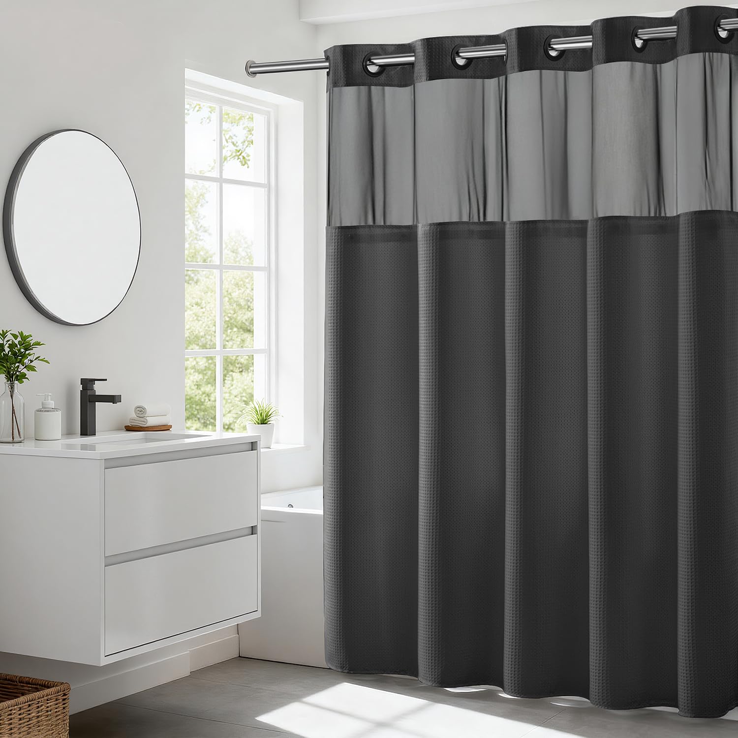 River Dream Waffle Weave Hookless Shower Curtain with Snap-in Liner