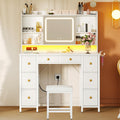 ODK Vanity Desk with LED Mirror, 8 Drawers & Power Outlets – White Makeup Table