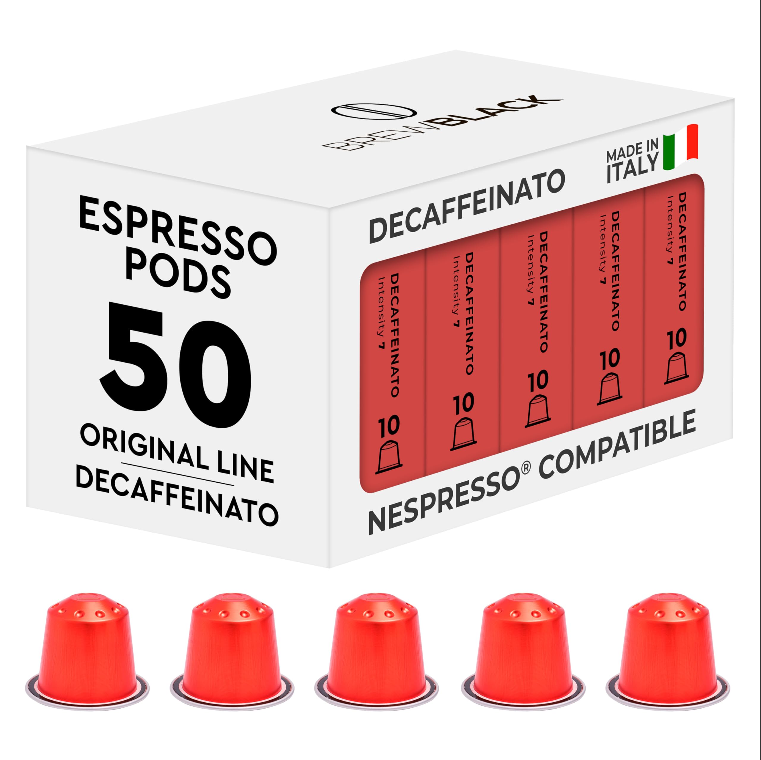 BrewBlack Decaf Coffee Pods – 50 Aluminium Nespresso Compatible Capsules
