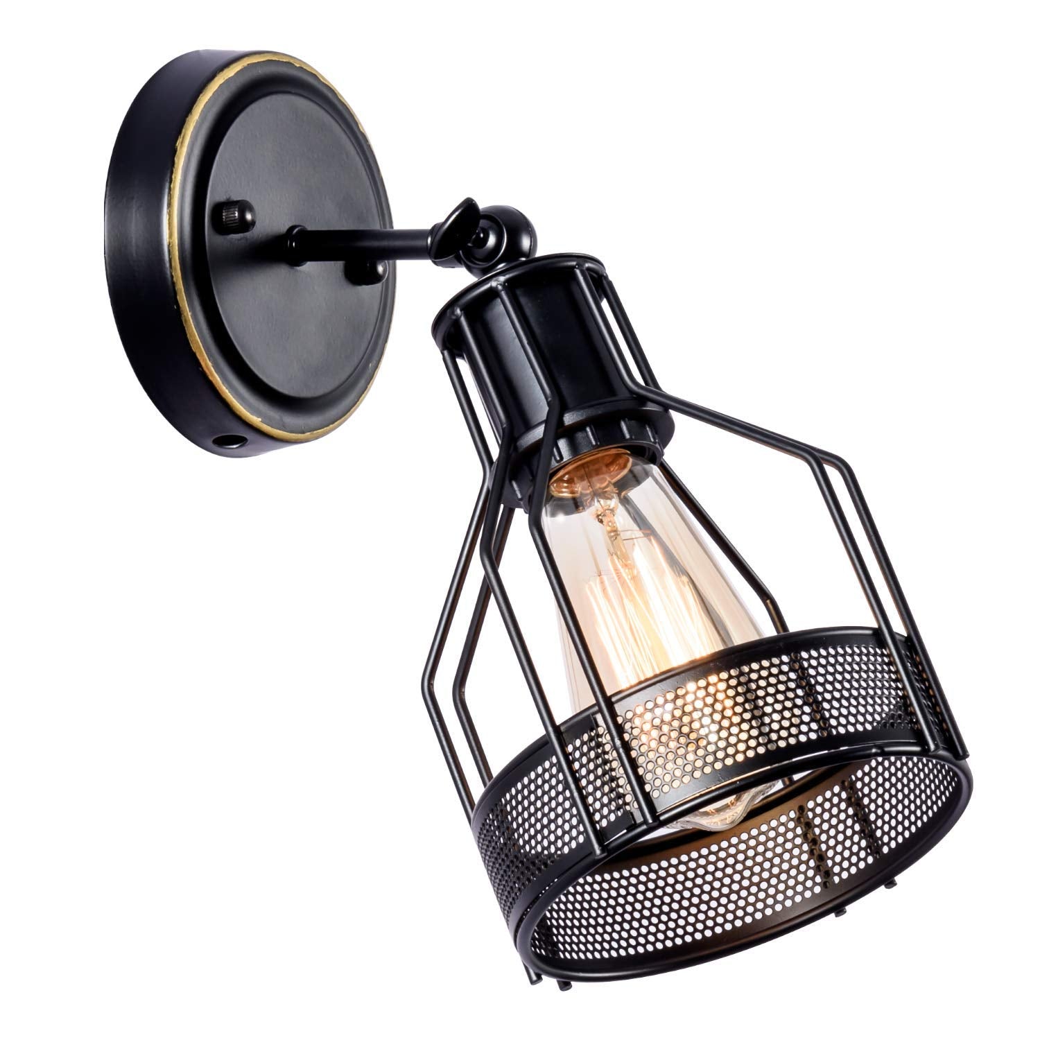 GLADFRESIT Industrial Wall Sconce | Black Metal Cage Bathroom Light