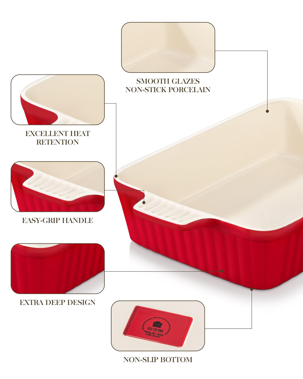 MALACASA 4.4 QT Ceramic Casserole Dish – 9x13 Rectangular Lasagna Pan