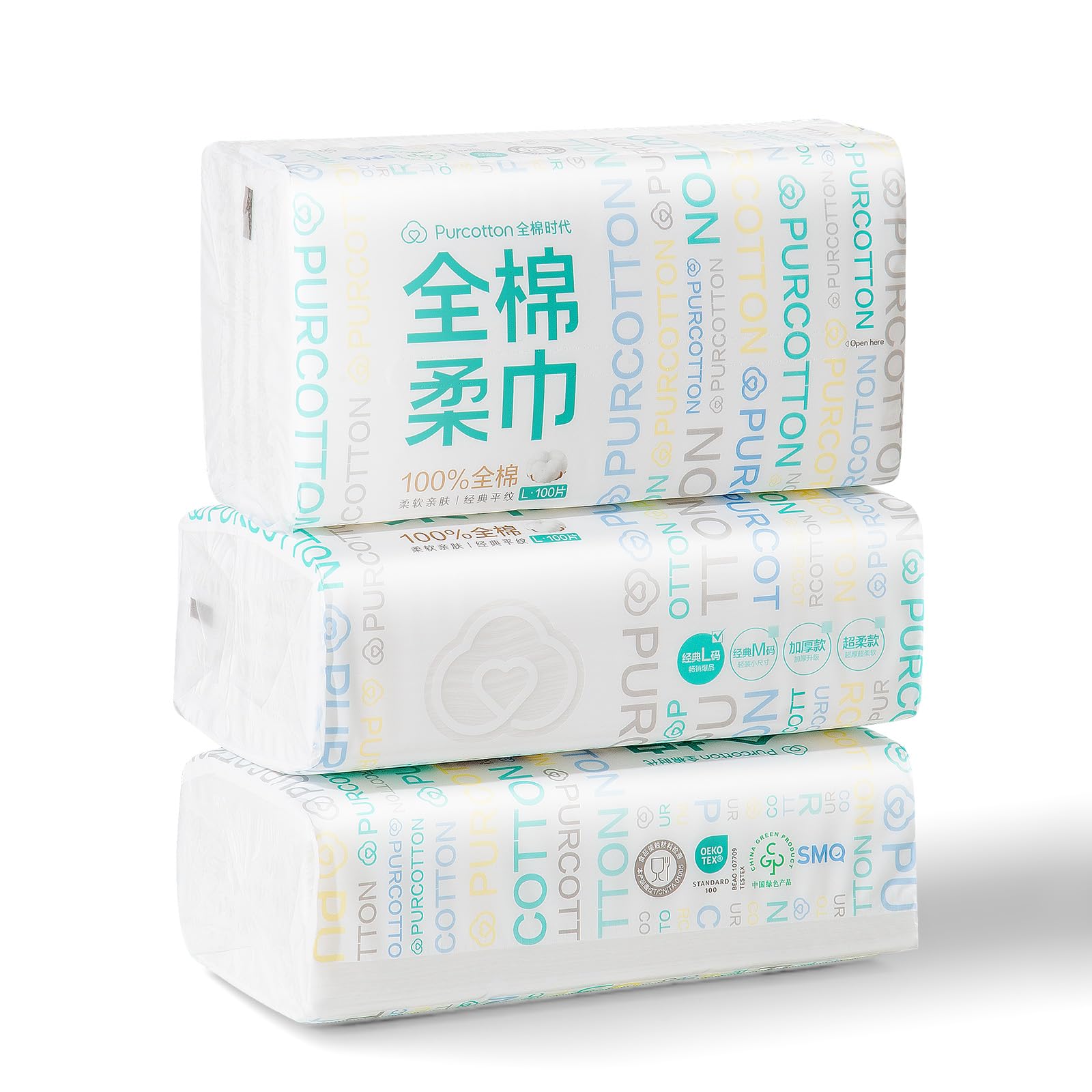 Purcotton Disposable Face Towel | 100% Cotton Dry Wipes for Skincare | 300 Ct