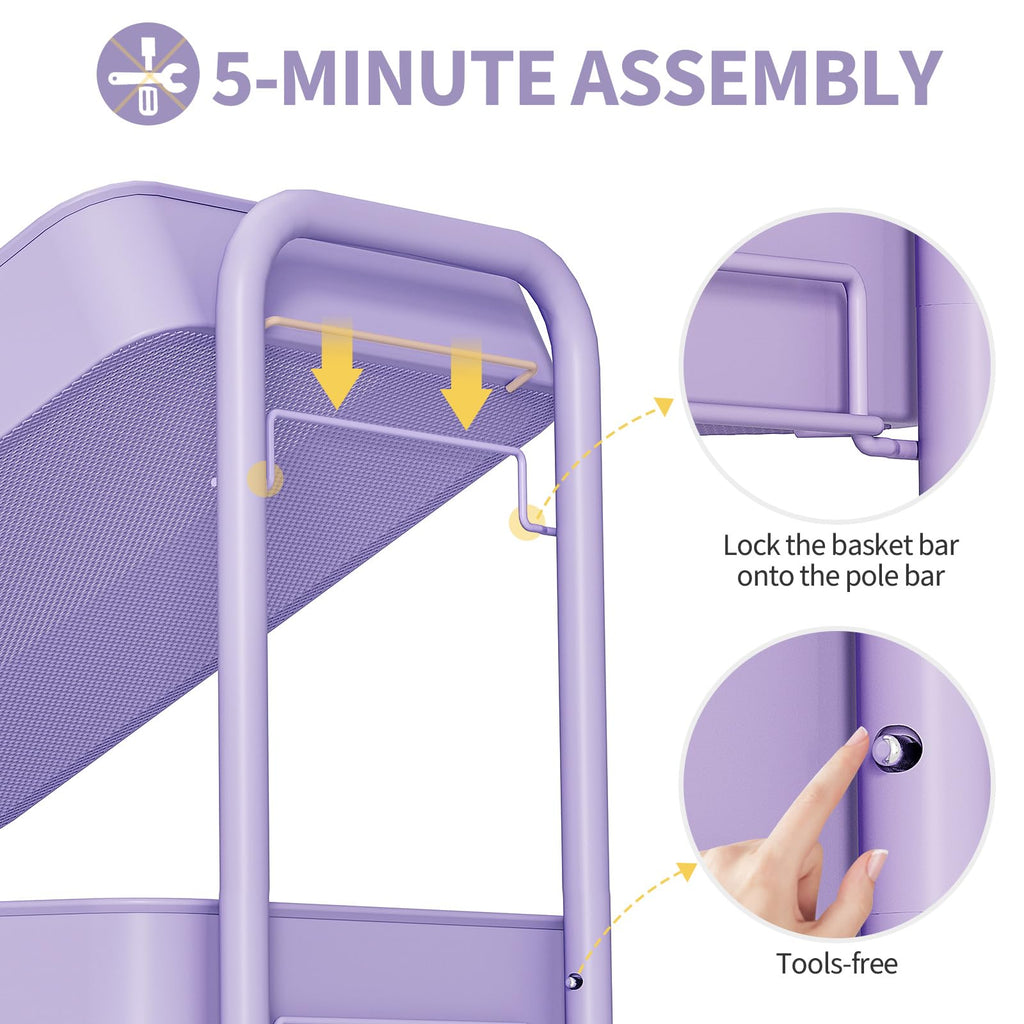 Urackify 3 Tier Storage Trolley on Wheels, purple - image 4