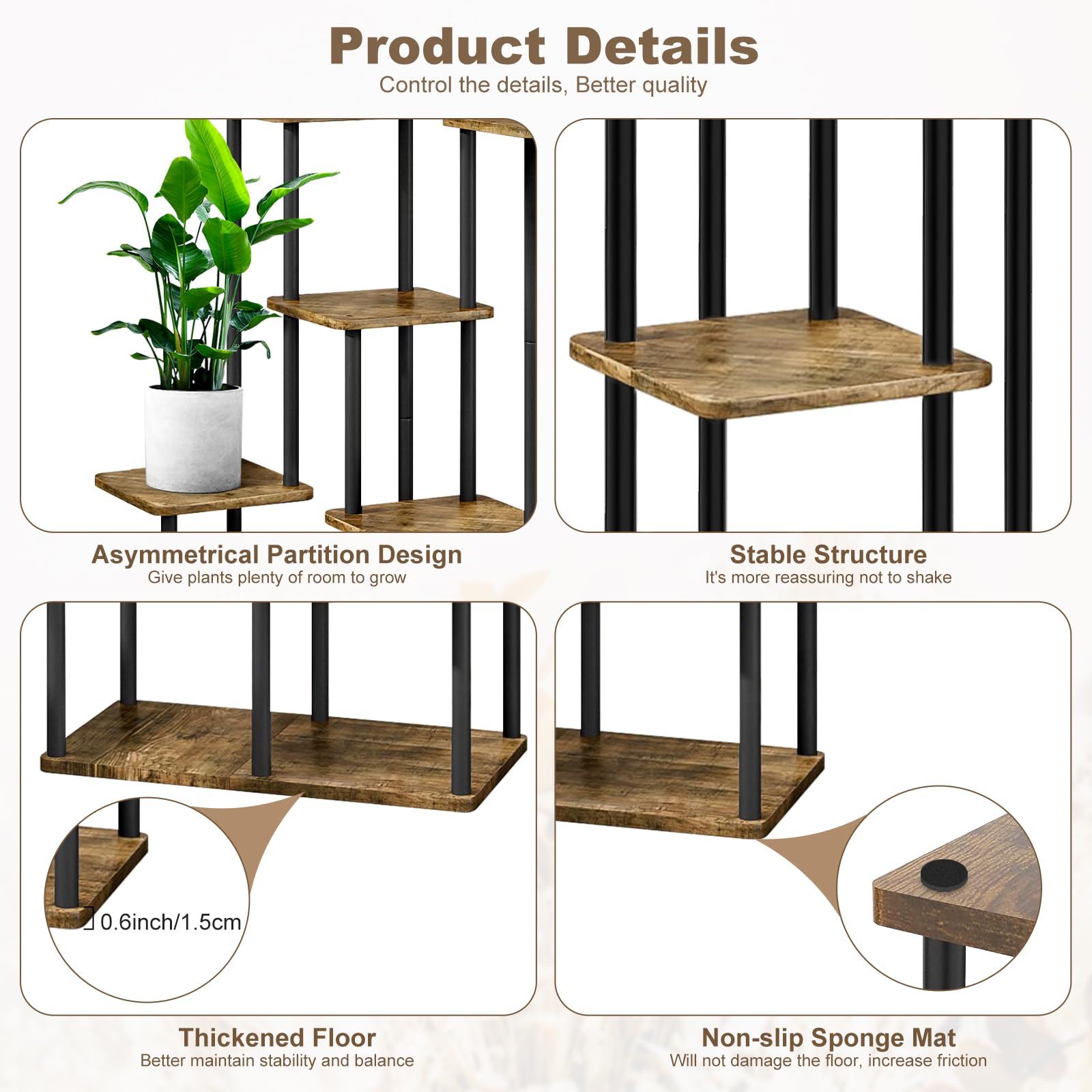 Wood & Metal Tall Plant Stand – Tiered Indoor Corner Rack