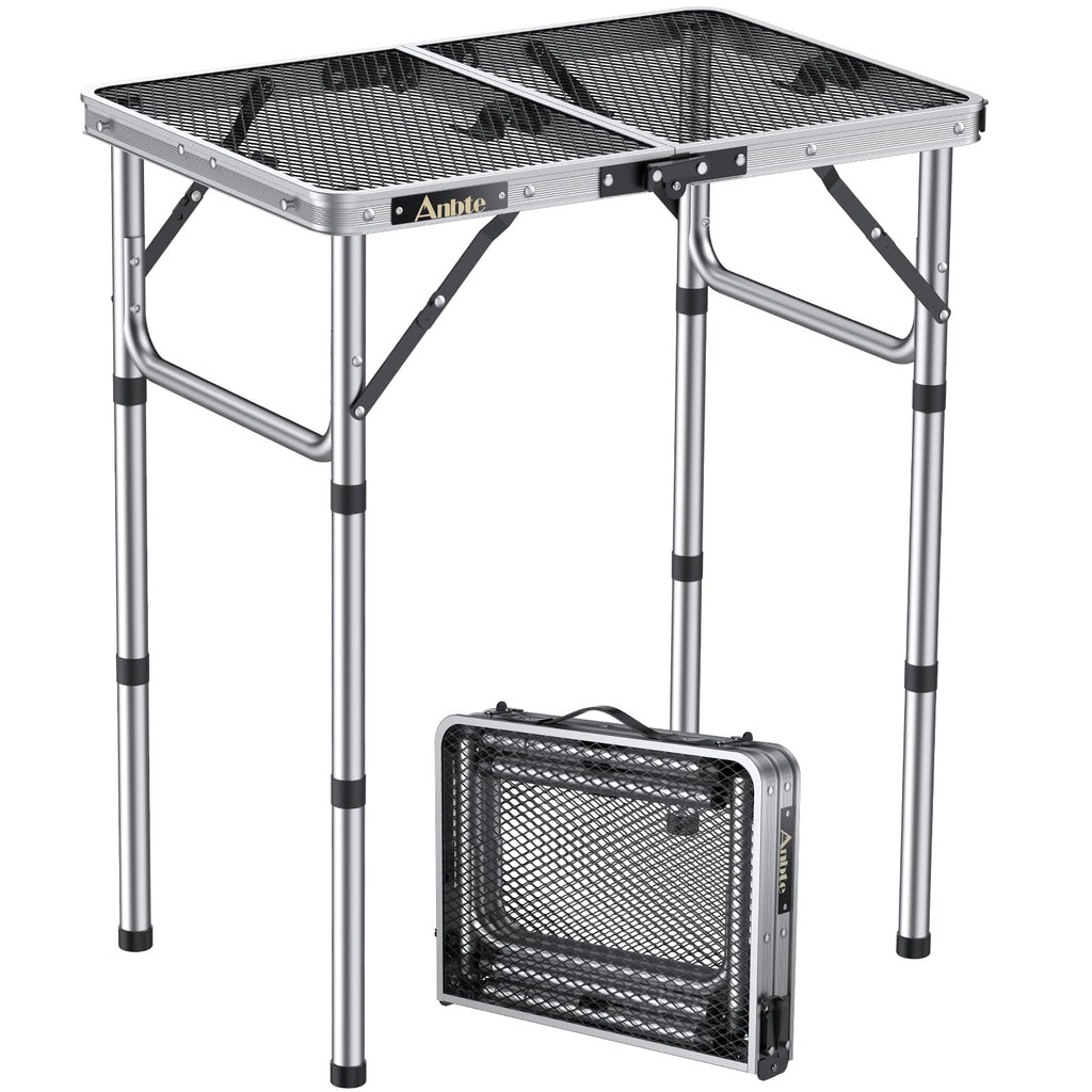 Anbte Folding Grill Table – 3 Adjustable Heights Aluminum Camping Table