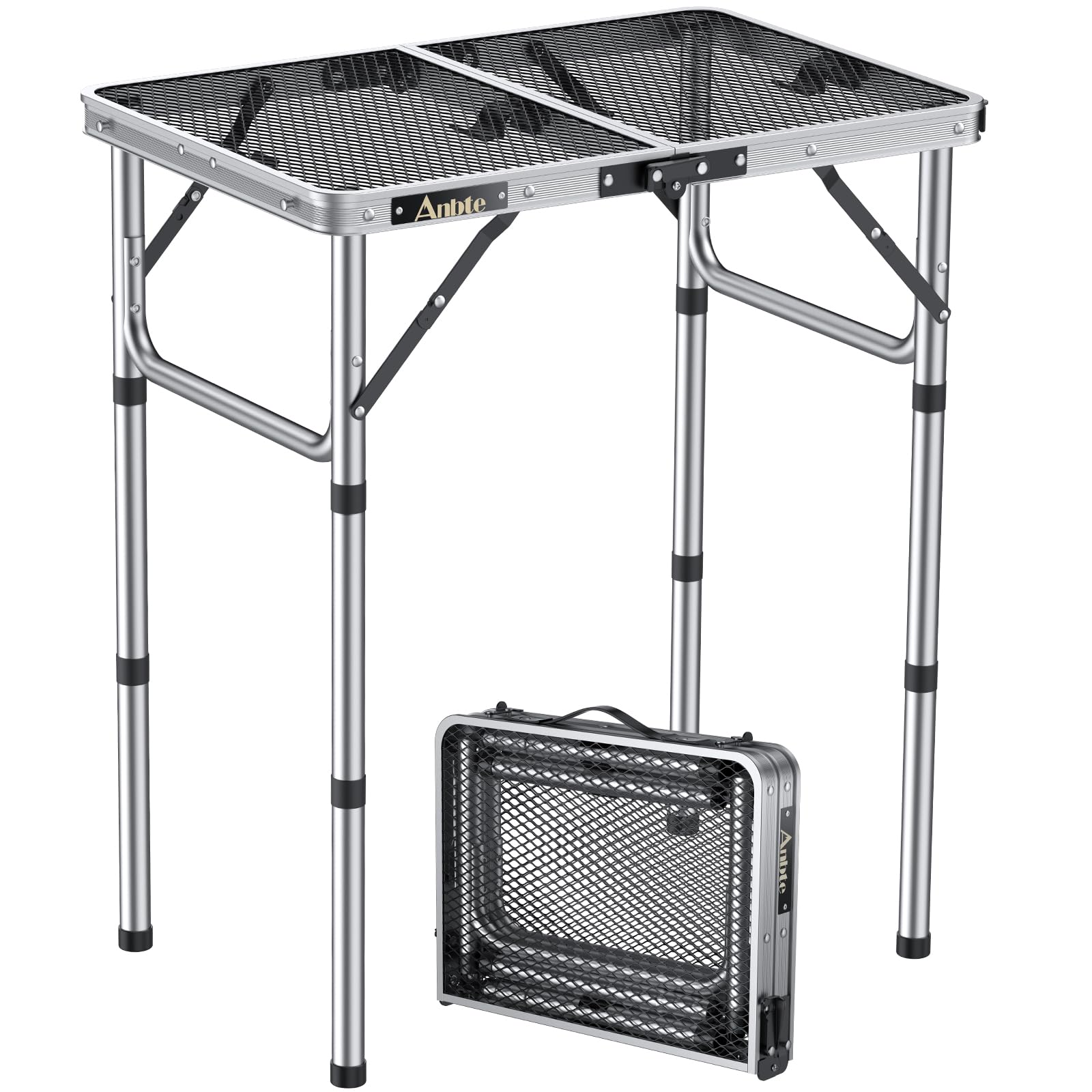 Anbte Folding Grill Table – 3 Adjustable Heights Aluminum Camping Table