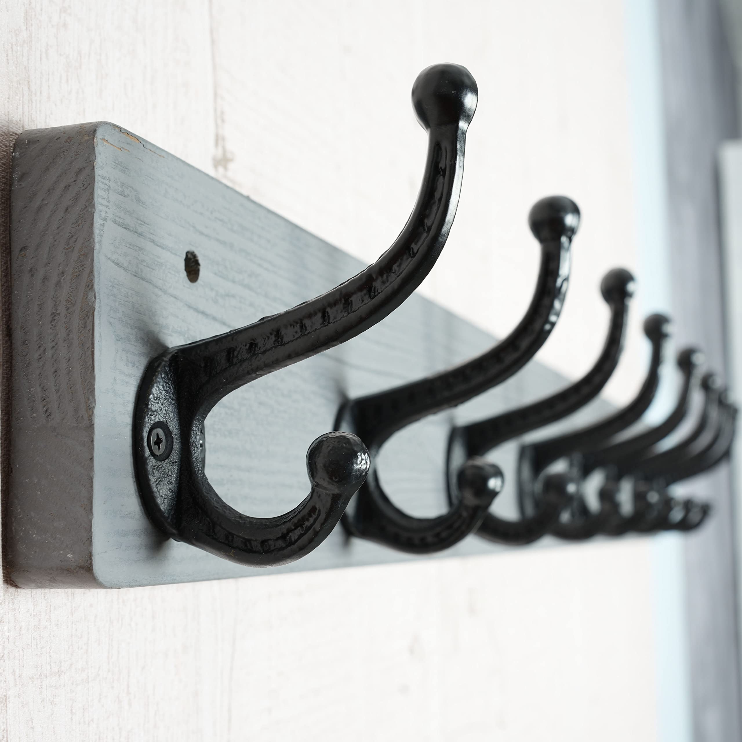 WEBI Rustic Solid Wood Wall Mount Coat Rack with 8 Cast Iron Hooks, Grey