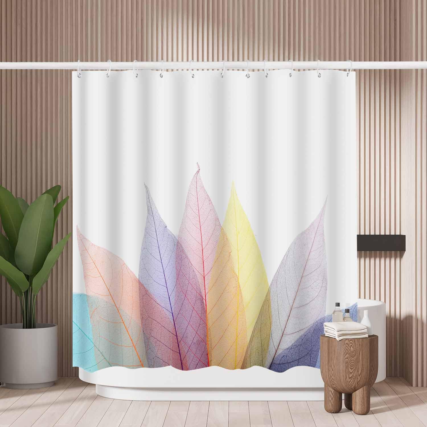 Jolof Store Rainbow Leaves Shower Curtain – Mold Resistant Polyester