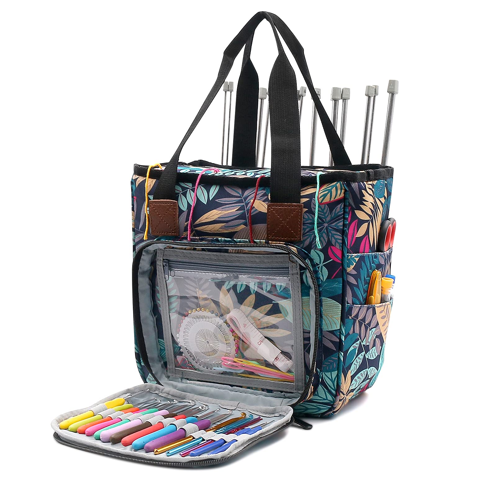 SumDirect Yarn Bag – Large Knitting Organiser Tote with Rainforest Design