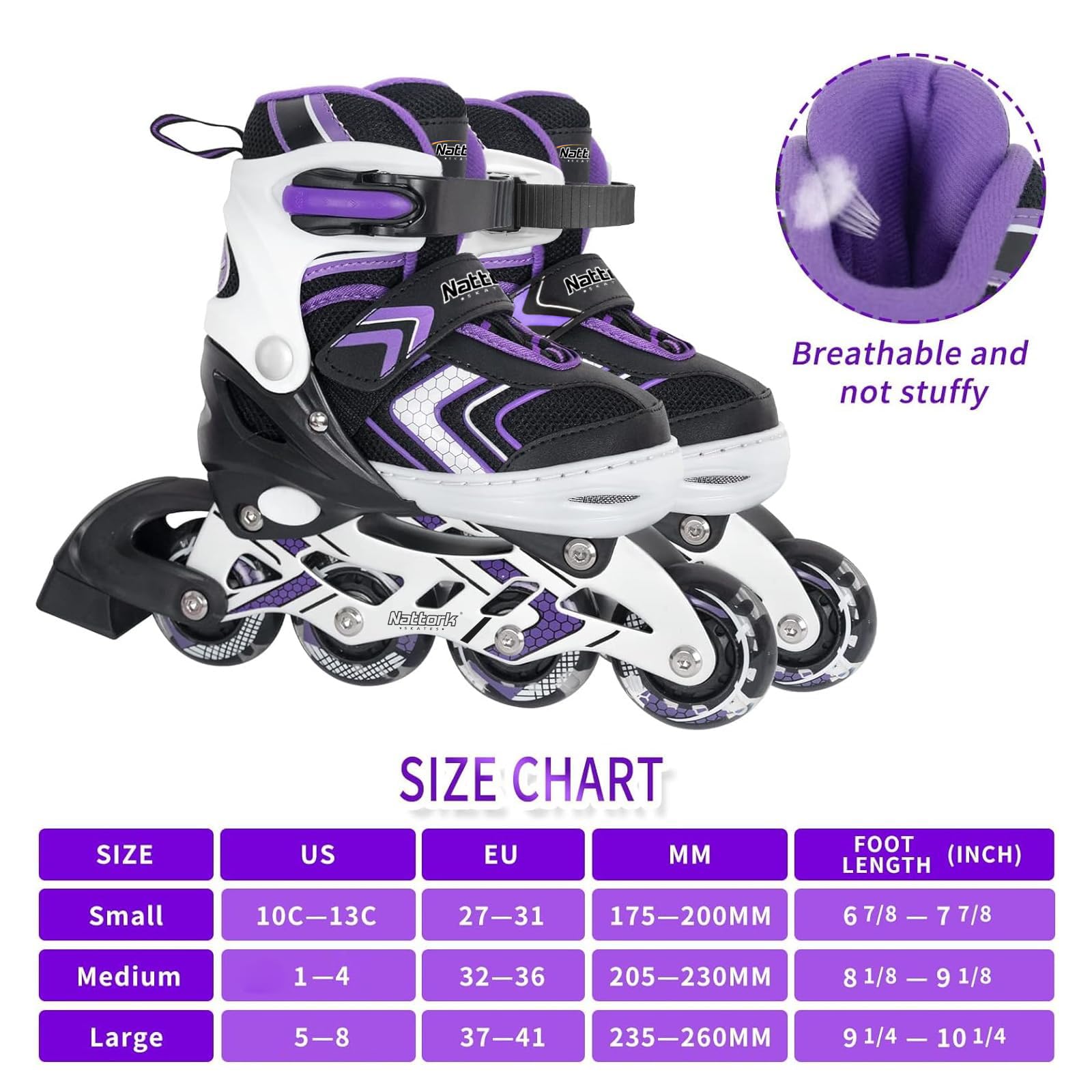 Nattork Girls Inline Skates – Adjustable Roller Skates with Light Up Wheels
