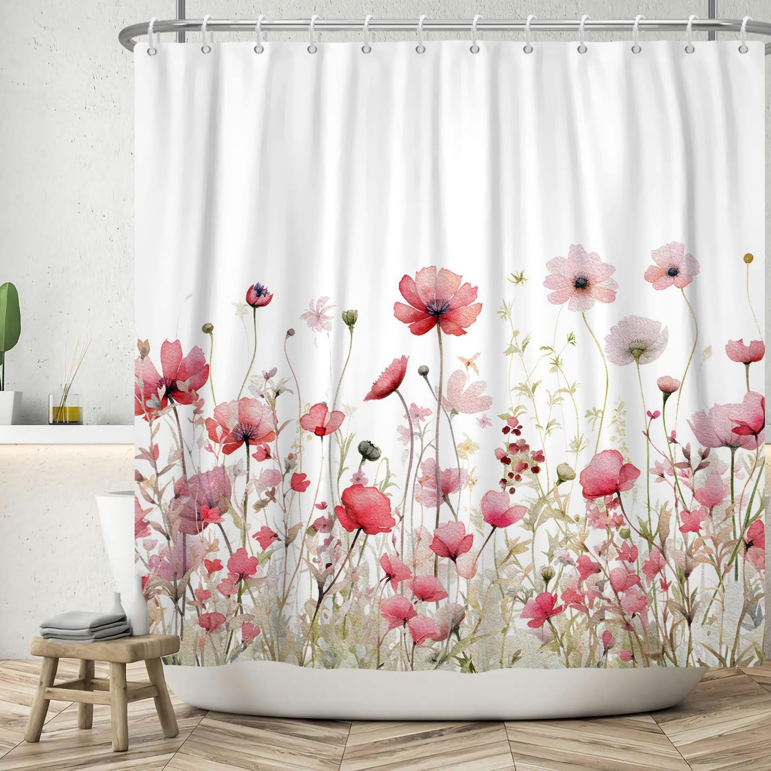 Jolof Store Flower Shower Curtain – Waterproof Red Rose Polyester, 180x200cm