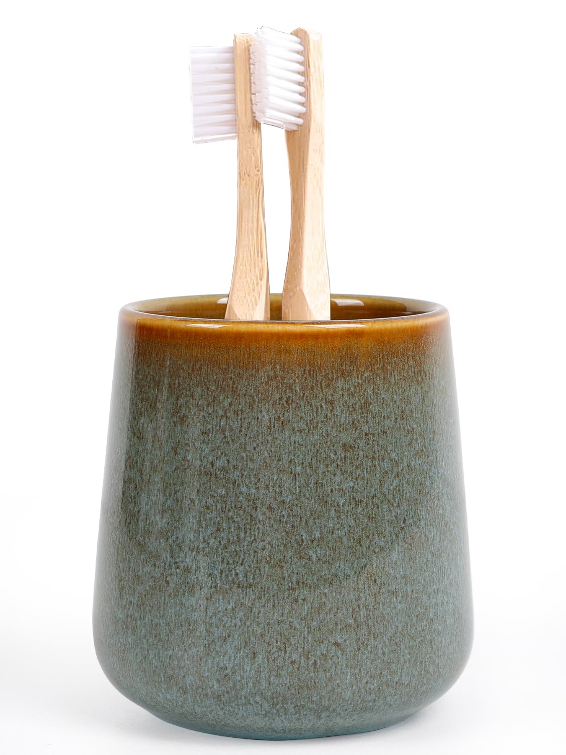 Jolof Store Ceramic Toothbrush Holder – 12oz Green Reactive Glaze Cup