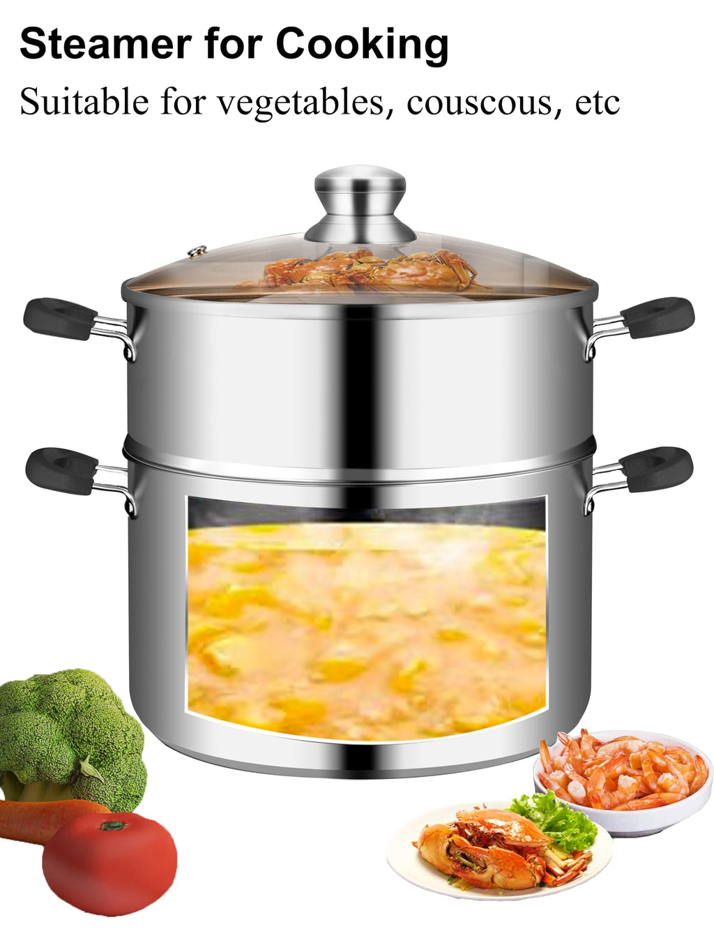 VENTION Stainless Steel Food Steamer - 22cm Induction Saucepan, 3.6L