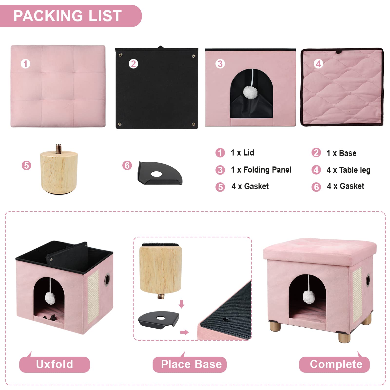BRIAN & DANY Foldable Cat Cave House | Multifunctional Cube Bed - Pink
