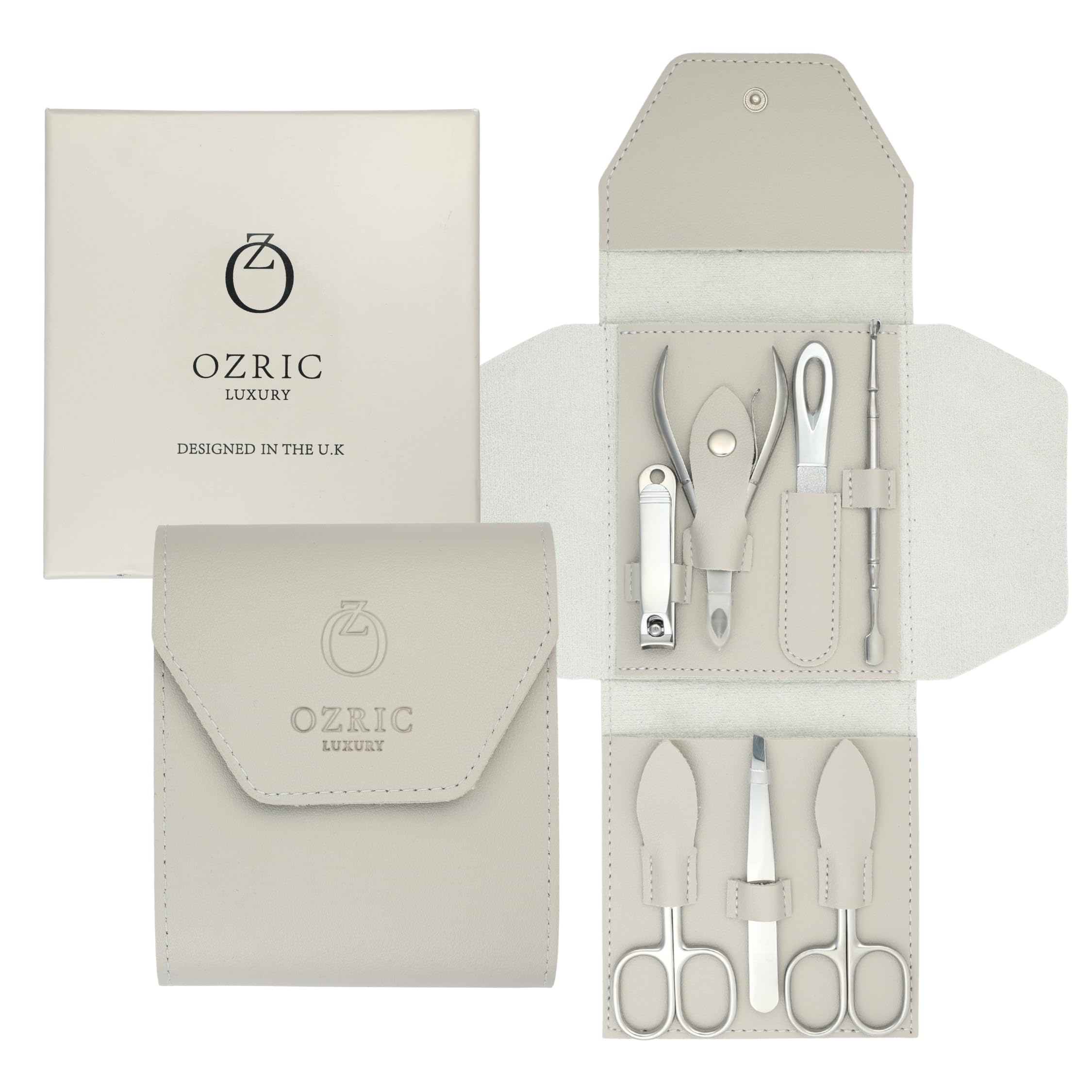 Ozric 7-Piece Stainless Steel Manicure Set | Travel Nail Care Grooming Kit