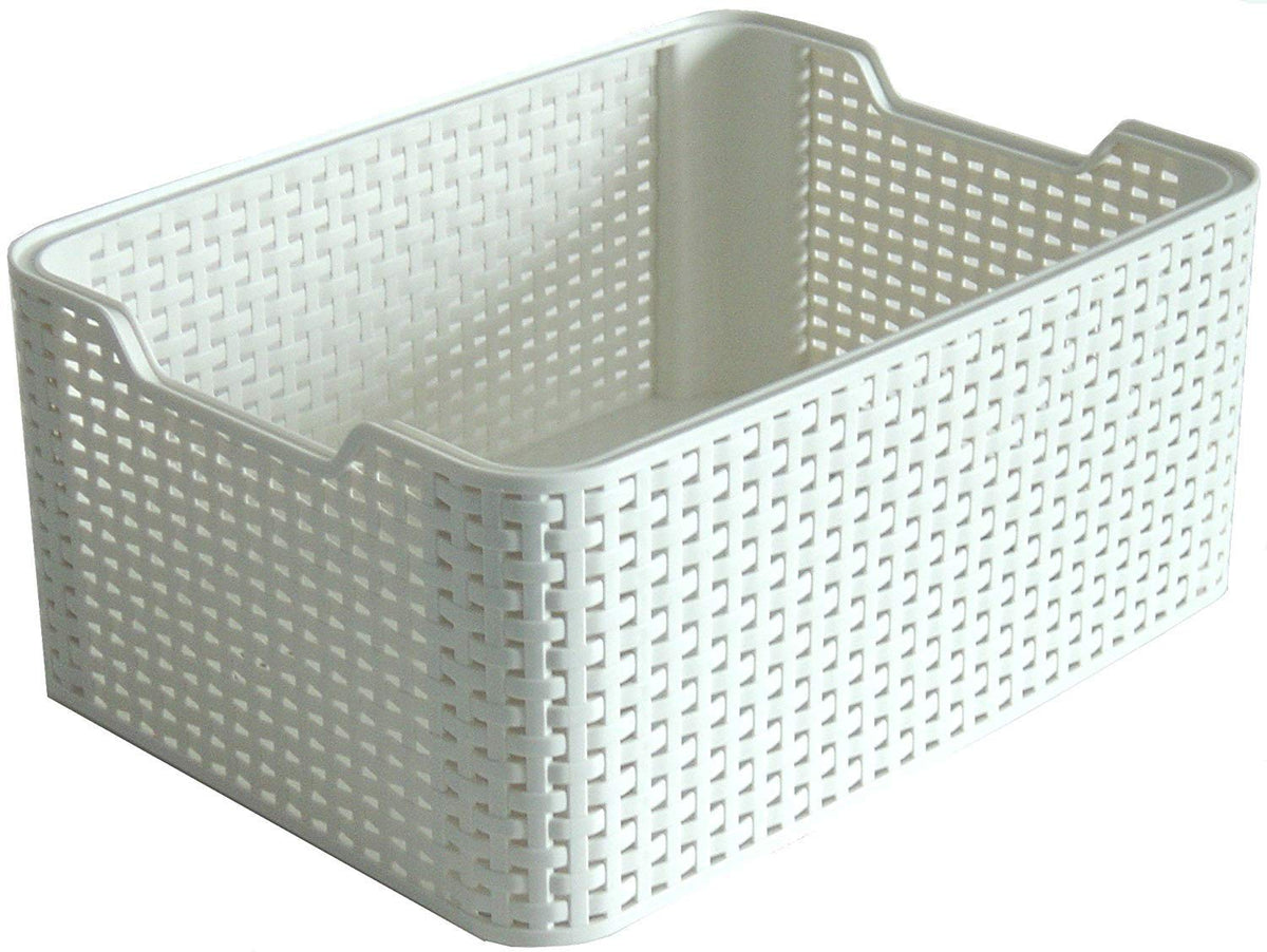 CURVER Style Rattan Effect Kitchen, Living room, Bathroom, Bedroom, Utility Small Rectangular Storage Basket 6 Litres - White - image 1