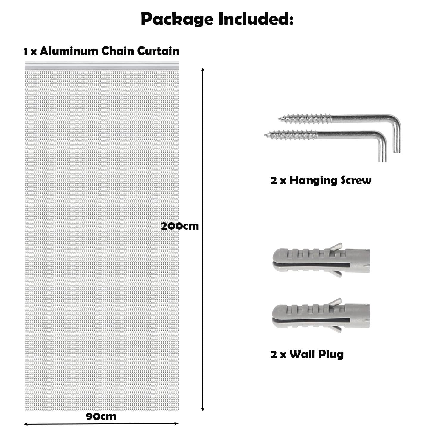Jolof Store Silver Aluminium Chain Fly Screen Door Curtain – 90x200cm