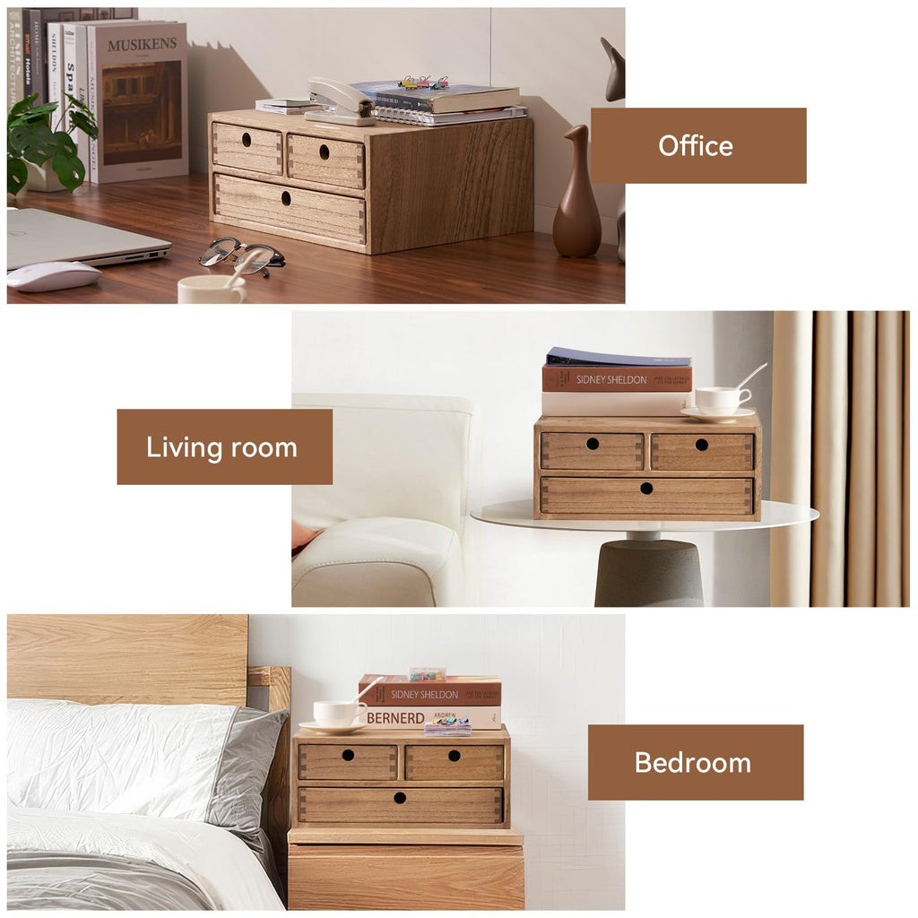 KIRIGEN Wooden Desktop Organizer | 3-Drawer Office Storage Cabinet
