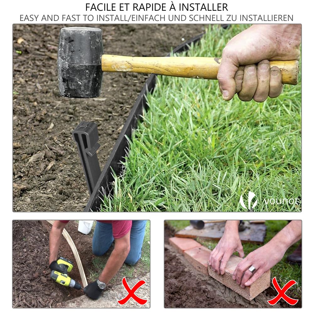 VOUNOT 20m Flexible Garden Edging - Grey PE Lawn Border with 12 Pegs