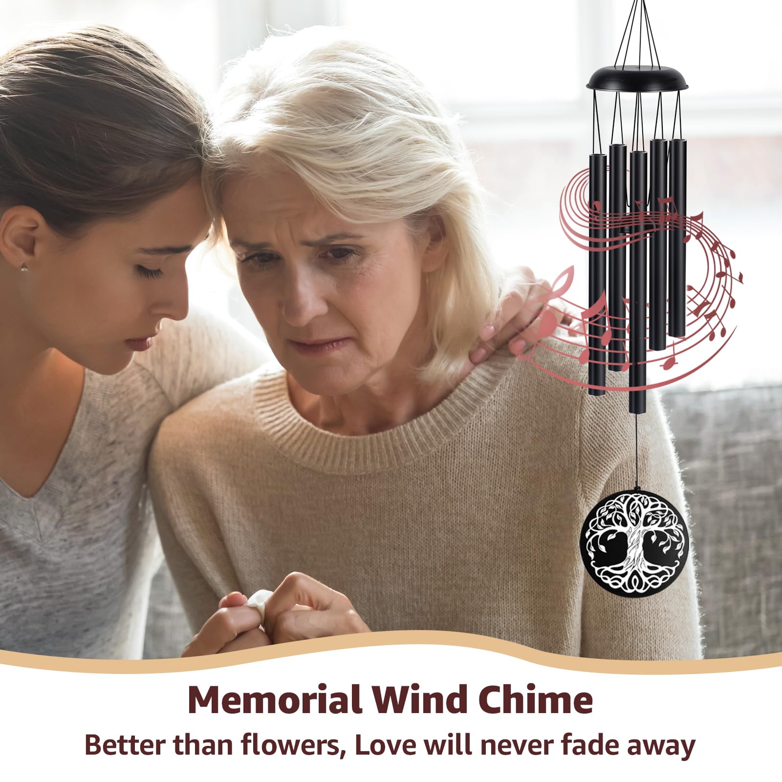Jolof Store Sympathy Wind Chimes - 39 Inch Aluminum Tree of Life Memorial