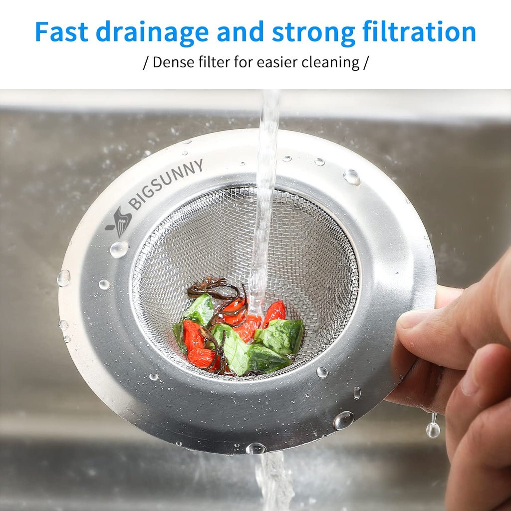 MSY BIGSUNNY Mesh Sink Strainer Set of 2, Stainless Steel Kitchen Drain Strainer with Large Wide Rim 4.5 inch Diameter - image 2