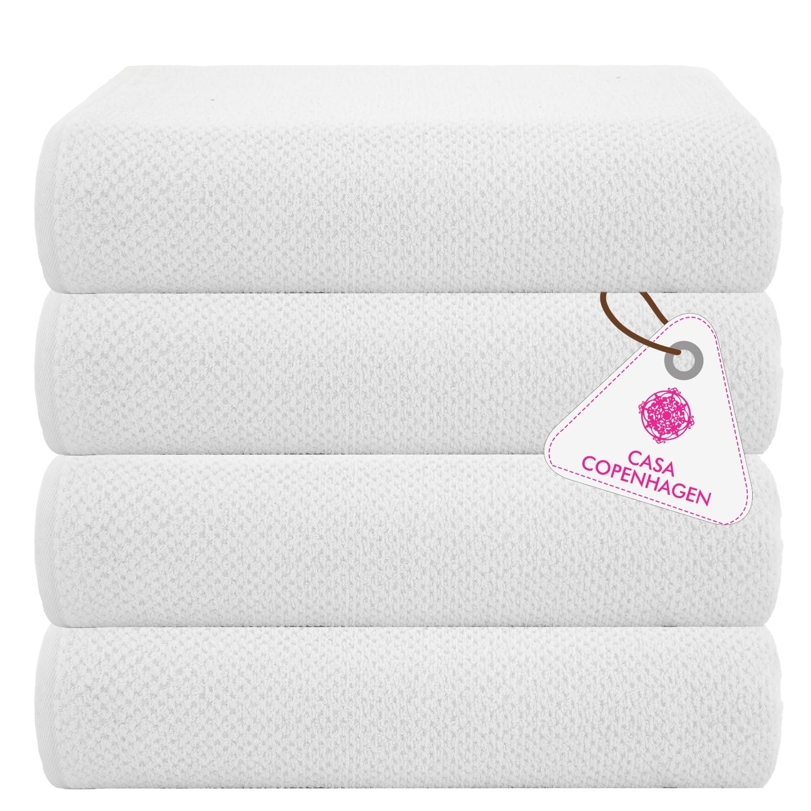 CASA COPENHAGEN 4 Piece Bath Towel Set – White 550 GSM Cotton