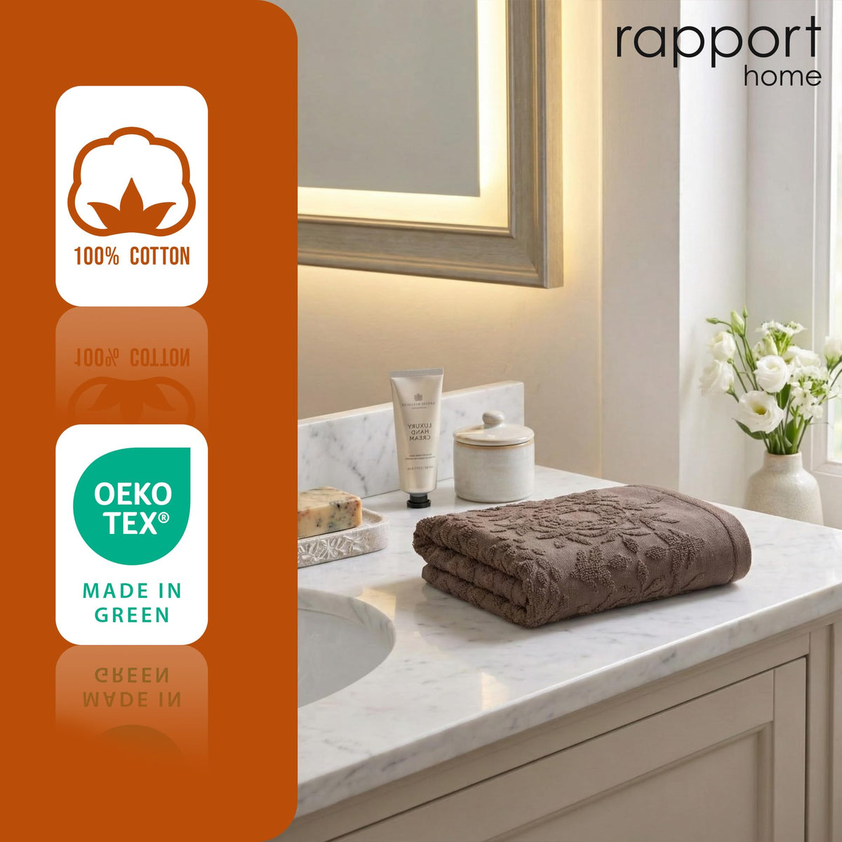 Rapport Home Versailles Jacquard Face Towels 2-Pack – Luxurious 100% Cotton 500gsm Soft Absorbent Face Cloths - image 3