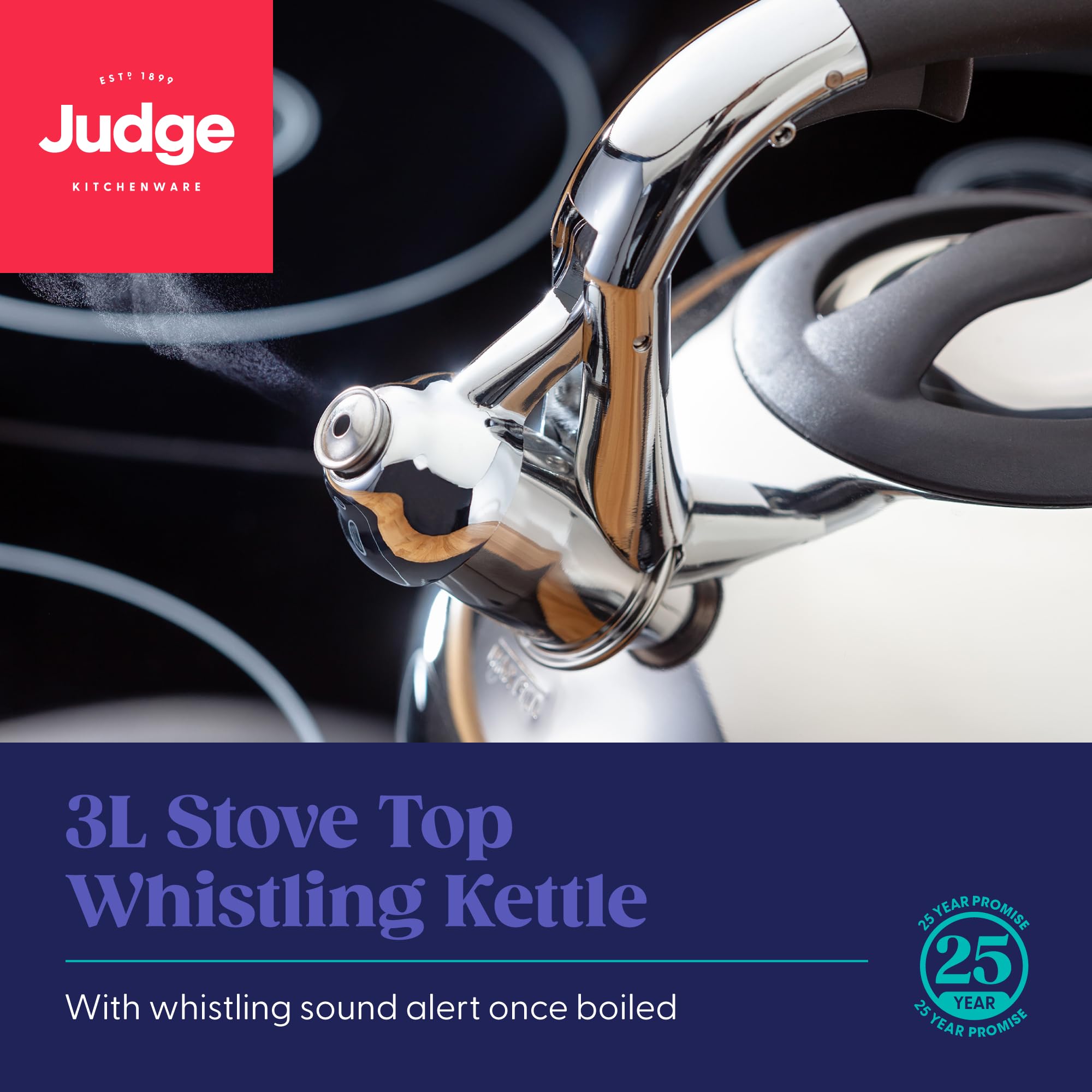 Judge 3L Whistling Stovetop Kettle | 18/10 Stainless Steel Induction Hob