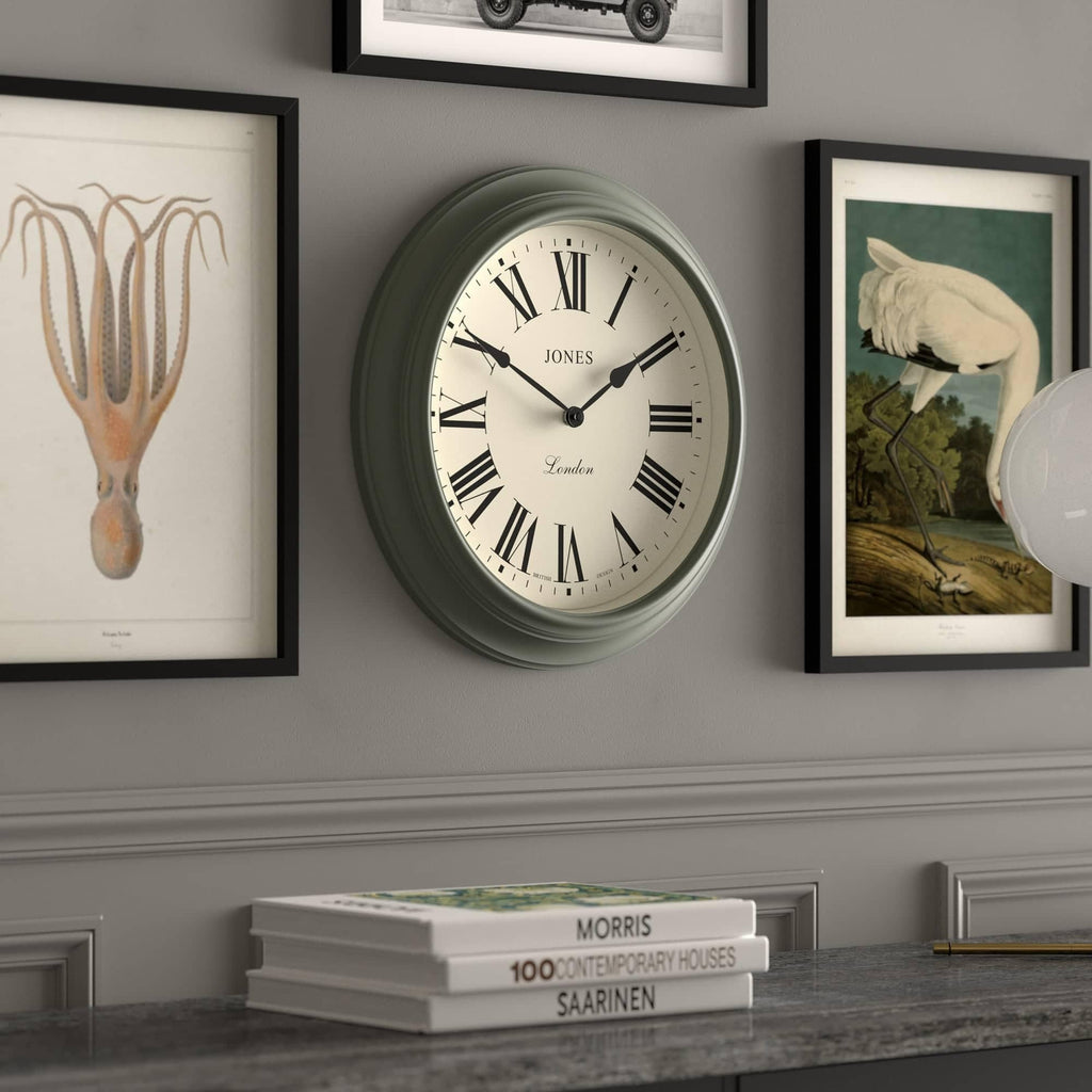 Jones Clocks Supper Club Large Wall Clock | 40cm Roman Numeral Green