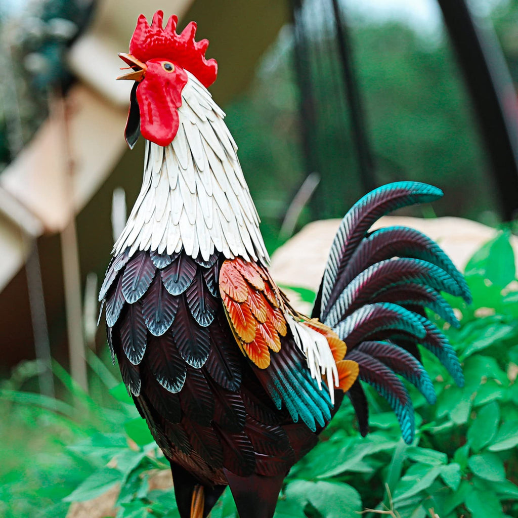 Chisheen Metal Rooster Garden Statue – Handcrafted Outdoor Chicken Decor