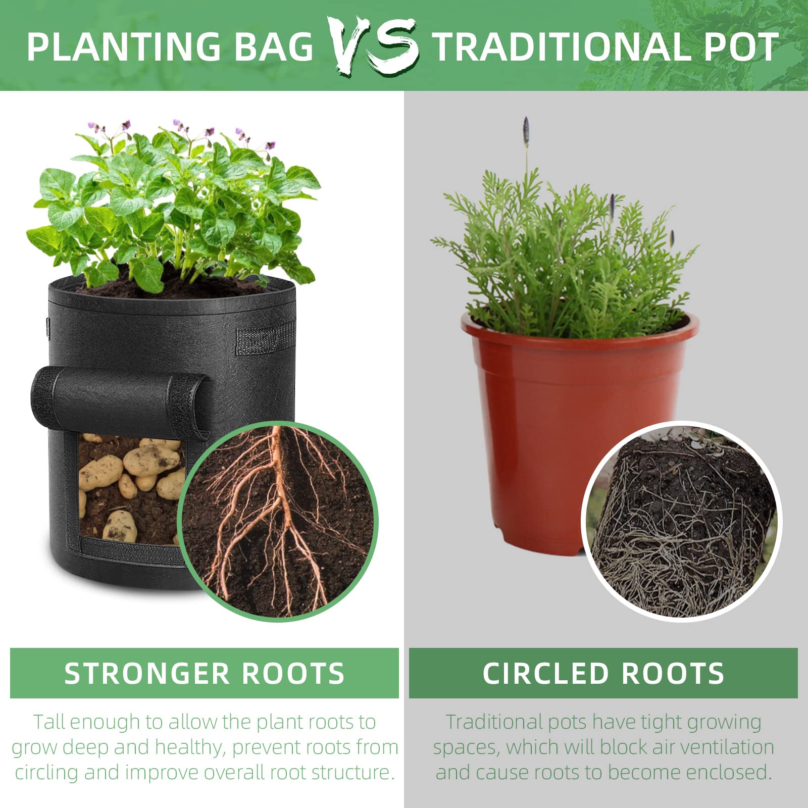 LITLANDSTAR 10 Gallon Potato Grow Bags | 12 Pack Fabric Planters with Flap