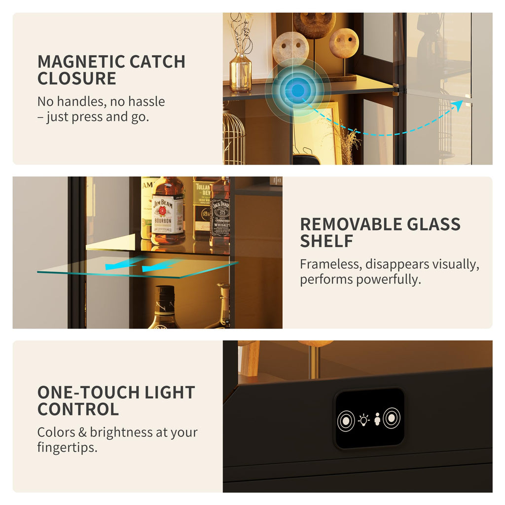 5-Tier Glass Display Cabinets with 3-Color Lighting, Lock & Human Sensor - image 3