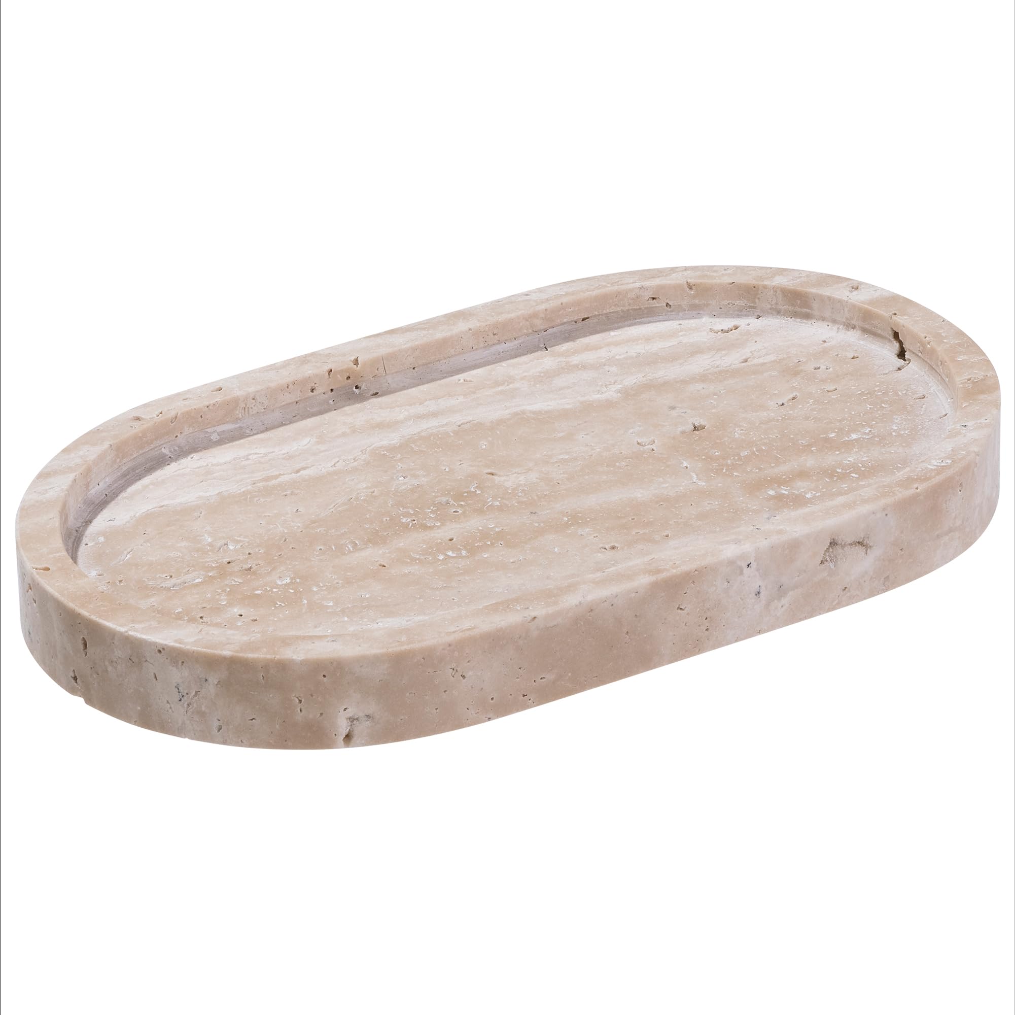 Navaris Oval Travertine Decorative Tray – Natural Stone Vanity Organiser