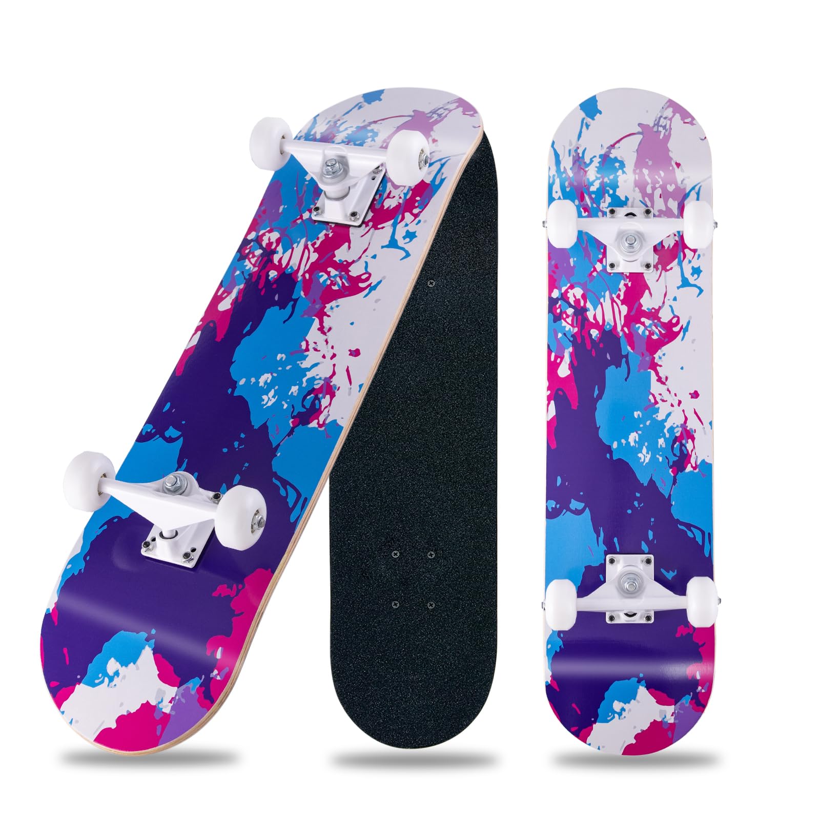 CLYCTIP Complete Skateboard | 31x8 Inch 8-Layer Maple Deck for Beginners
