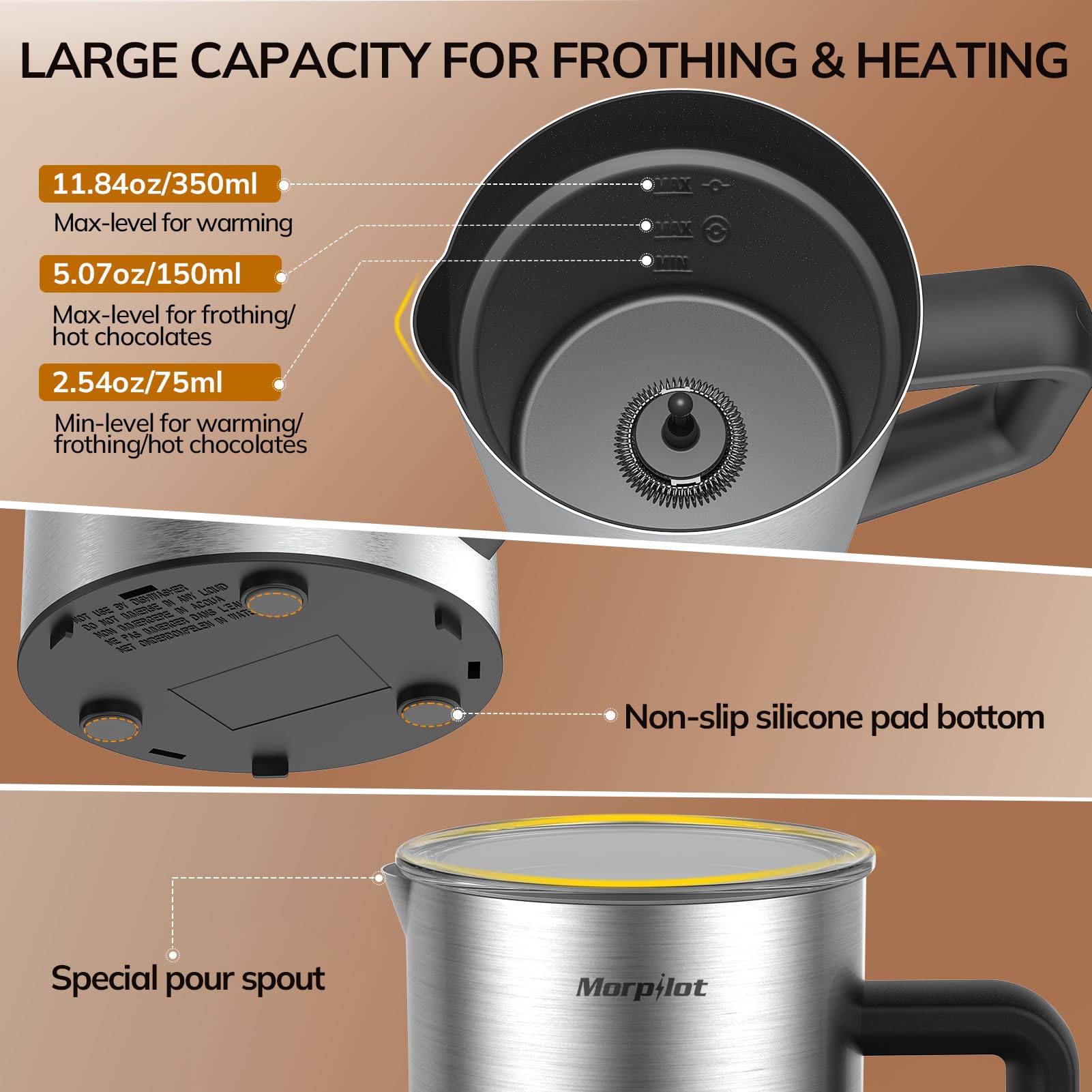 6-in-1 Electric Milk Frother | 350ml Stainless Steel Steamer
