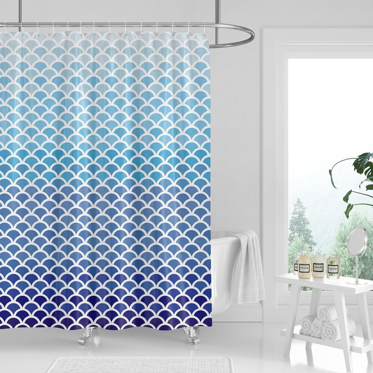 Tennove Blue Geometric Shower Curtain - 200x200cm Waterproof Polyester