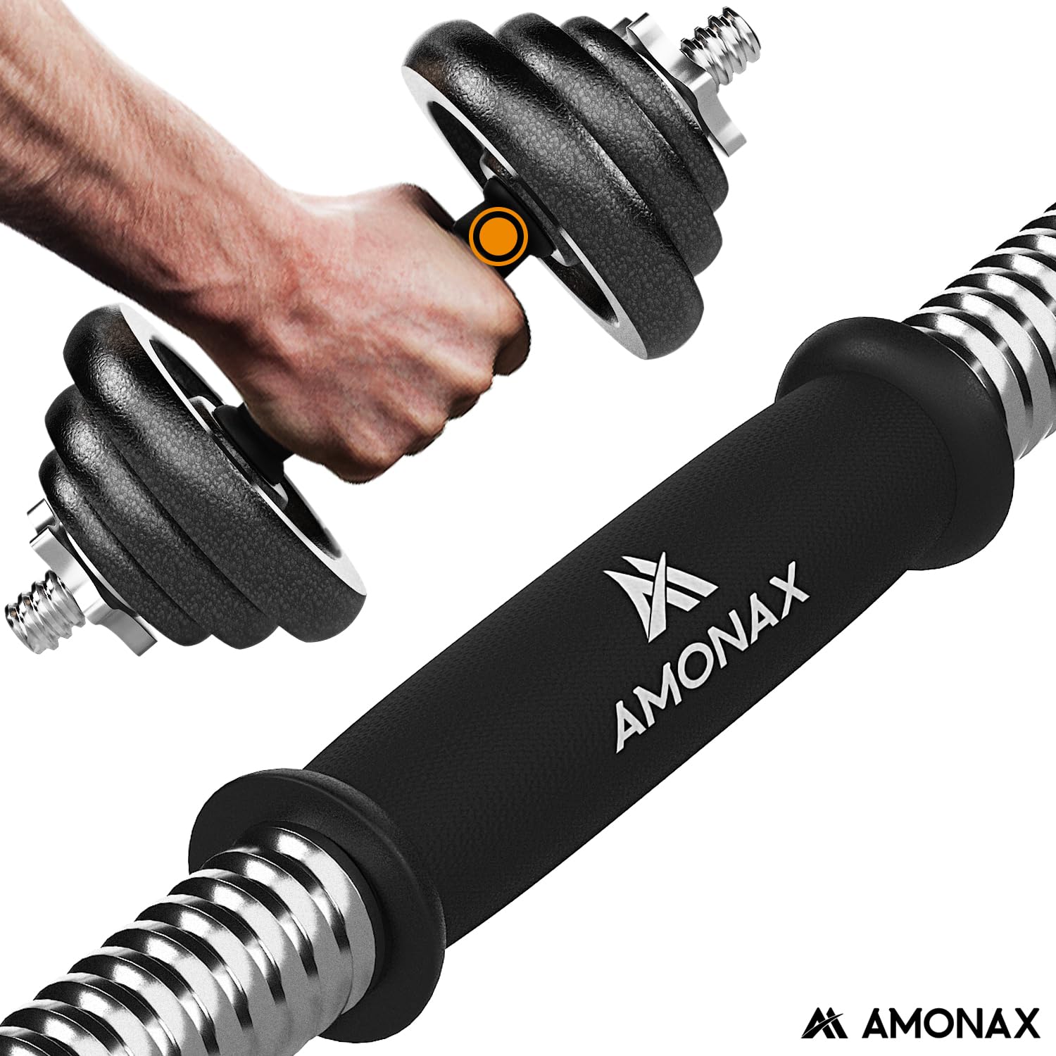 Amonax 20kg Cast Iron Adjustable Dumbbells & Barbell Set for Home Gym