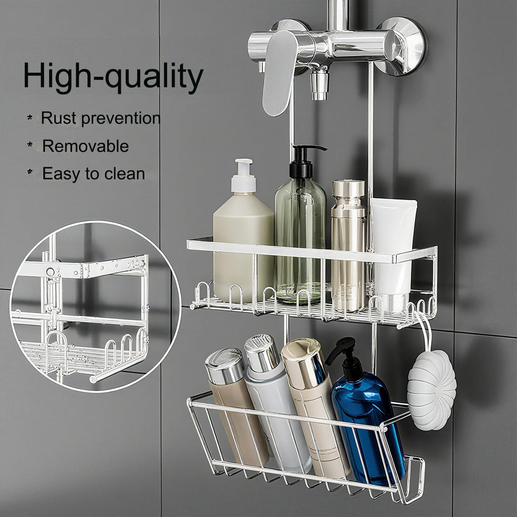 RUIHANDA 2-Tier Shower Caddy, Shower Caddy Hanging No Drilling, Silver