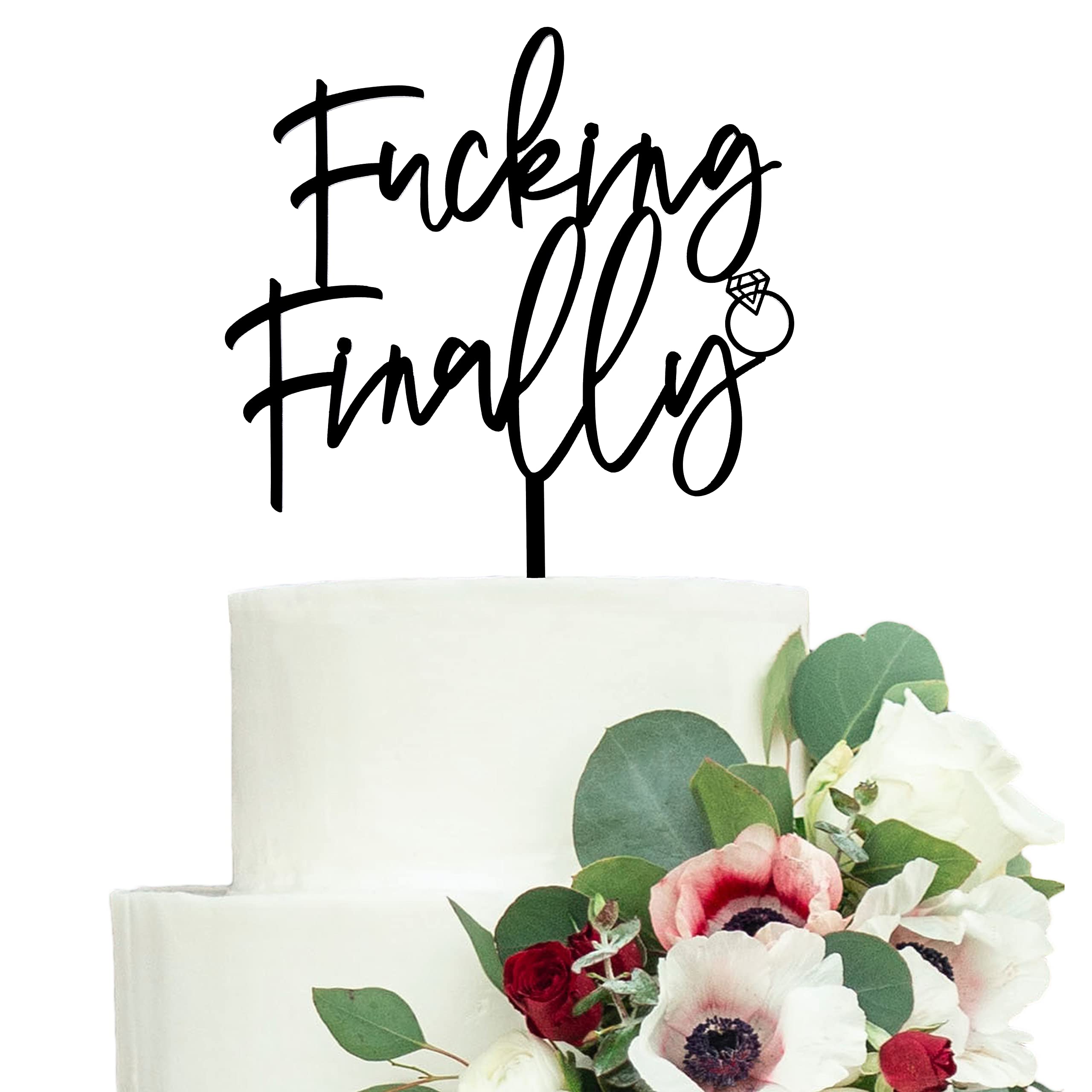 LOVENJOY Funny Finally Wedding Cake Topper | Frosted Acrylic Cake Decoration